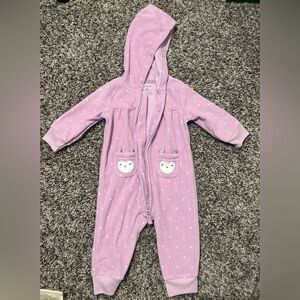 Carter's Lavender Hooded Footie with Owl Pockets